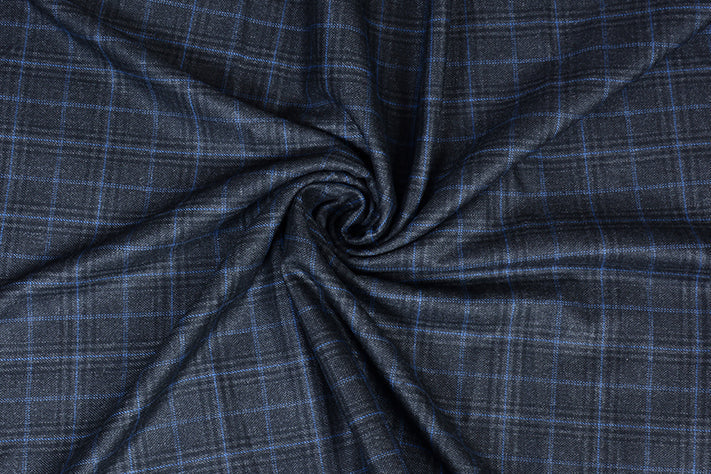 Iron Grey Tweed Fabrics with Black & Light Blue Checks ( 2 Meter Cut Piece) Starting at - Just Rs. 1199! with Free Shipping & COD Options