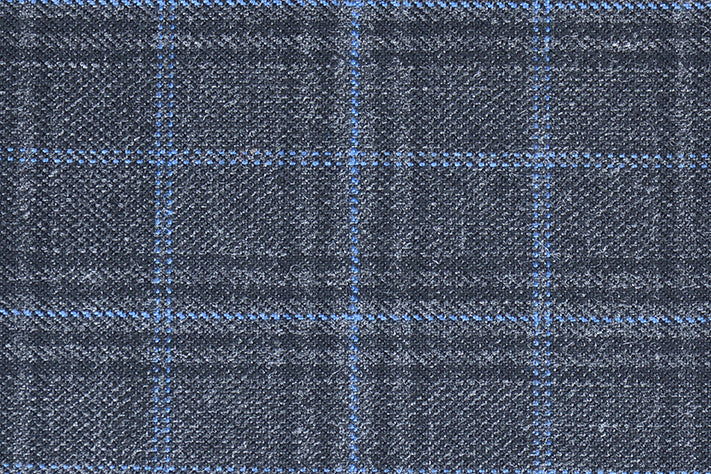 Iron Grey Tweed Fabrics with Black & Light Blue Checks ( 2 Meter Cut Piece) Starting at - Just Rs. 1199! with Free Shipping & COD Options
