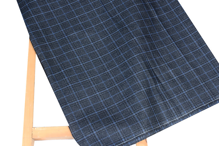 Iron Grey Tweed Fabrics with Black & Light Blue Checks ( 2 Meter Cut Piece) Starting at - Just Rs. 1199! with Free Shipping & COD Options