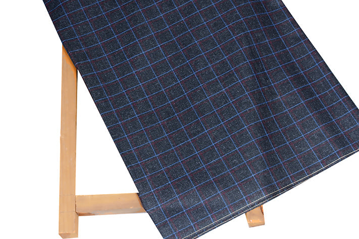 Anchor Grey Tweed Fabric with Light Blue & Red Big Checks ( 2 Meter Cut Piece) Starting at - Just Rs. 1199! with Free Shipping & COD Options