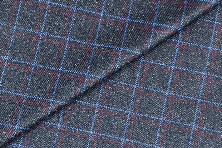 Anchor Grey Tweed Fabric with Light Blue & Red Big Checks ( 2 Meter Cut Piece) Starting at - Just Rs. 1199! with Free Shipping & COD Options