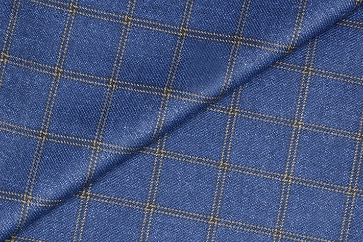 Dark Blue Tweed Fabric with Big Gold Checks ( 2 Meter Cut Piece) Starting at - Just Rs. 1199! with Free Shipping & COD Options