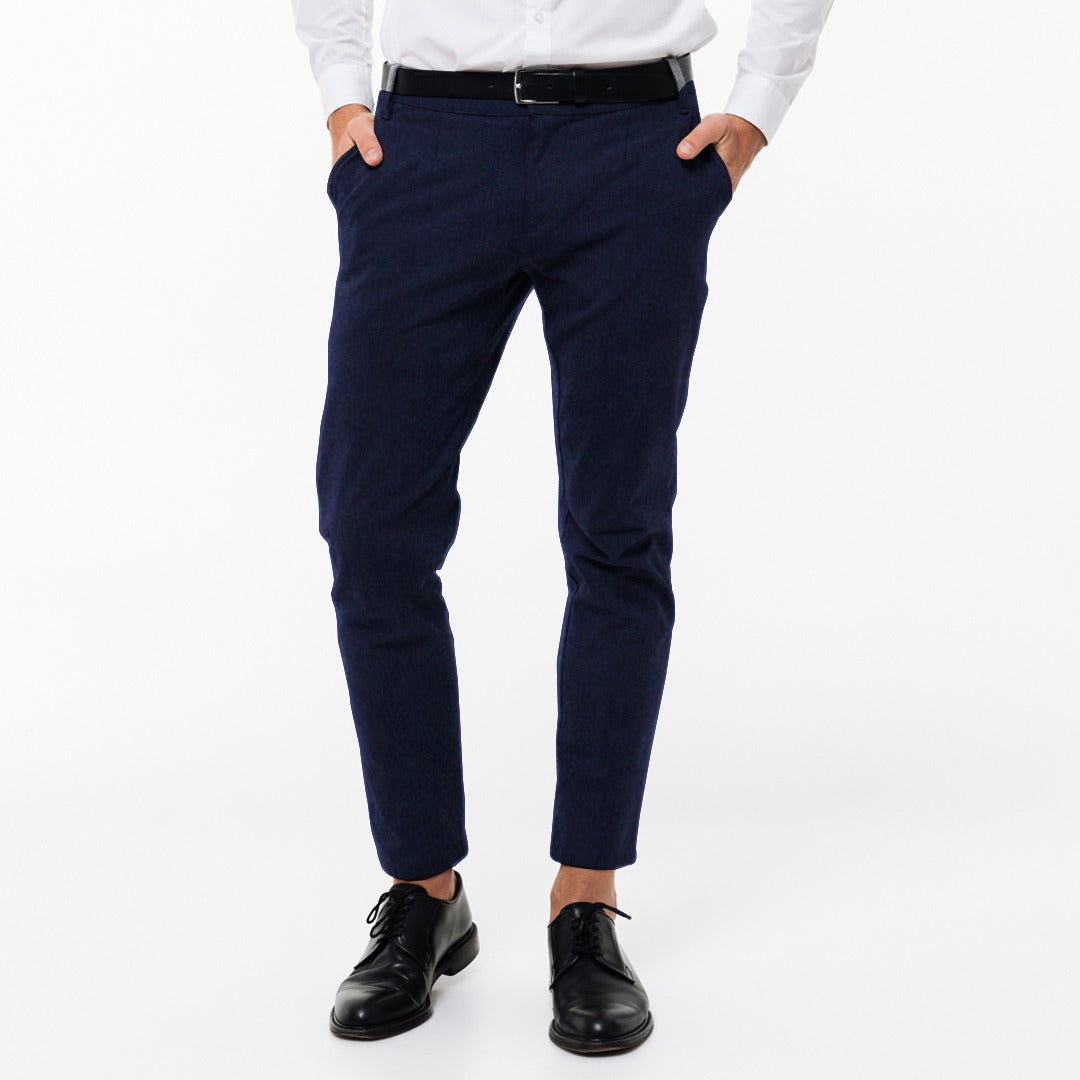 Slim Fit Fabric Trousers With Side Pockets - Navy Blue – MenStyleWith