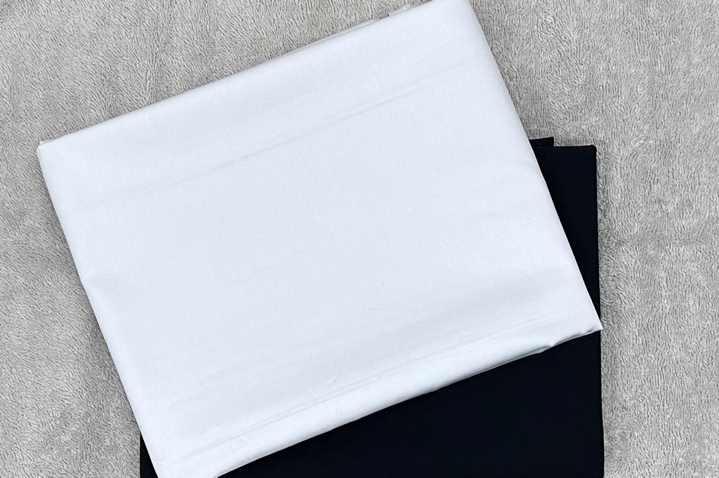 White Egyptian Giza Cotton Shirt Fabric with Black Fully Stretchable Pant Fabric Combo Starting at - Just Rs. 1399! with Free Shipping & COD Options