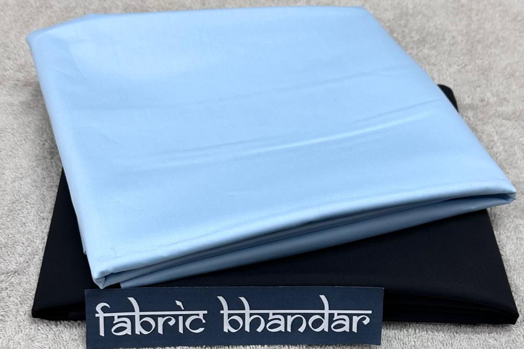 Light Blue Egyptian Giza Cotton Shirt Fabric with Plain Black Fully Stretchable Pant Fabric Combo Starting at - Just Rs. 1199! with Free Shipping & COD Options