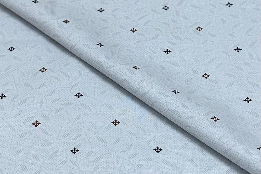 Light Grey with Geometric Print Cotton Shirt Fabric (Length-2.25 Meter | Width-34 Inch)
