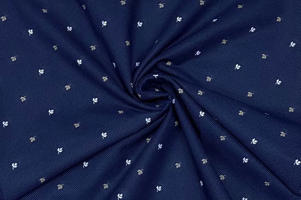 Dark Blue with White & Brown Leaves Digital Printed Cotton Shirt Fabric (Length-2.25 Meter | Width-34 Inch) Starting at - Just Rs. 699! with Free Shipping & COD Options