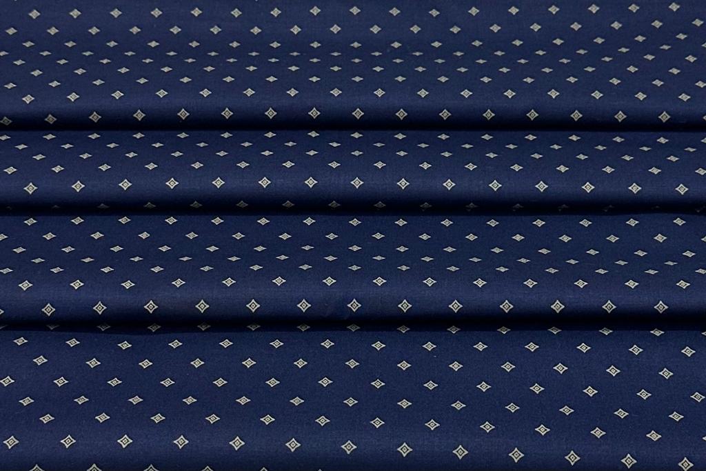 Royal Blue with Yellow Geometric Prints Japanese Cotton Giza Finish Shirt Fabric (Length-2.25 Meter | Width-34 Inch) Starting at - Just Rs. 749! with Free Shipping & COD Options