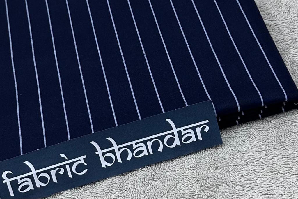 Dark Blue with White Lines Digital Printed Cotton Shirt Fabric (Length-2.25 Meter | Width-34 Inch) Starting at - Just Rs. 699! with Free Shipping & COD Options