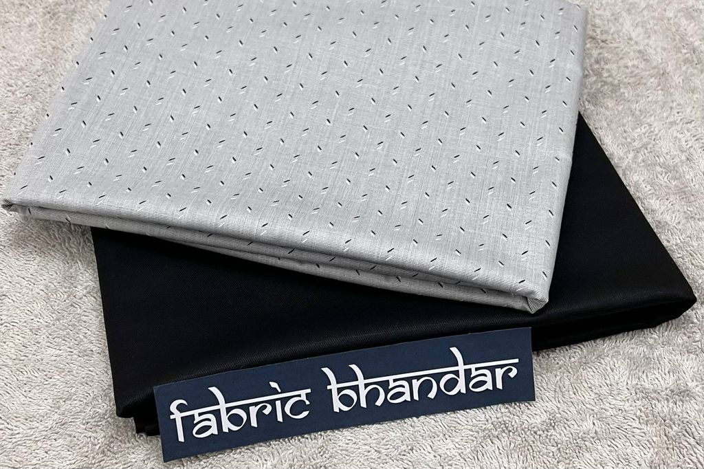 Cloud Grey Ultra Soft Cotton Digital Printed Shirt Fabric with Plain Black Stretchable Lycra Trouser Fabric Starting at - Just Rs. 1199! with Free Shipping & COD Options